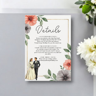 Elegante Floral Lijst bruid en bruidegom Chic Wedd Informatiekaartje