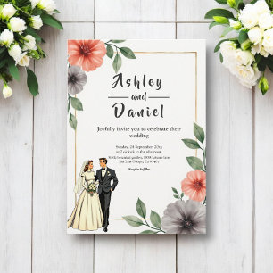 Elegante Floral Lijst bruid en bruidegom Chic Wedd Kaart