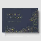 Elégante Floral Line Art Navy Blue Mariage Foil (Recto)