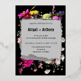 Elegante Floral met stijlvolle betonnen rand Folie Uitnodiging