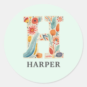 Elegante Floral Natuur Letter H Gepersonaliseerde  Ronde Sticker