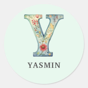 Elegante Floral Natuur Letter Y Gepersonaliseerde  Ronde Sticker