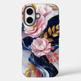 Elegante Floral Navy Marmeren iPhone Case