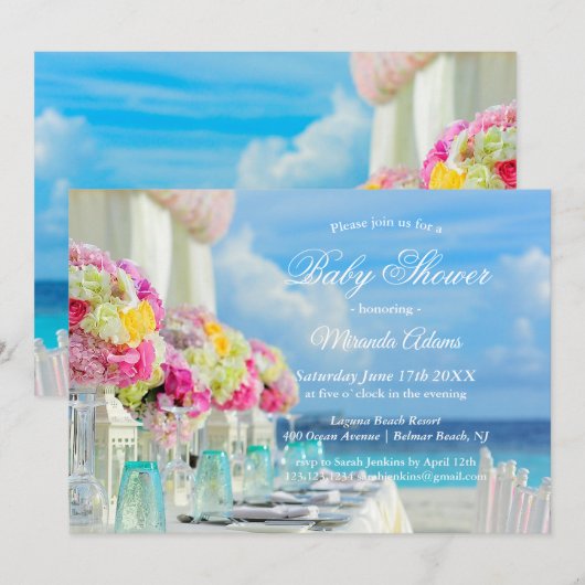Elégante Floral Ocean Beach Baby shower Invitation (Devant / Derrière)