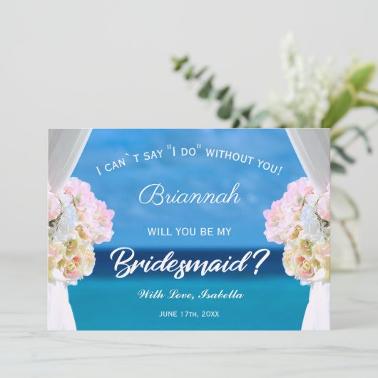 Élégante Floral Ocean Beach Bridesmaid Invitation (Debout devant)