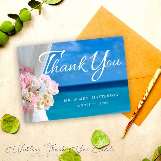 Elegante Floral Ocean Summer Beach bruiloft Bedankkaart