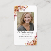 Elegante Floral Photo Funeral Memorial Prayer Kaar Visitekaartje (Voorkant)