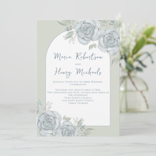 Elegante Floral QR Code Blauw Groen Kaart (Staand voorkant)