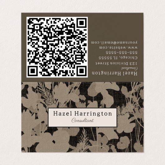 Elegante Floral QR Code Gevouwen Visitekaartje (Buitenkant ongevouwen)