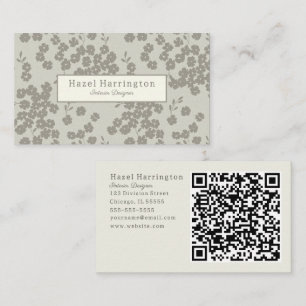 Elegante Floral QR Code Visitekaartjes Neutraal