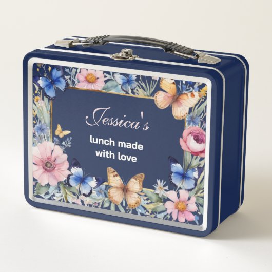 Elegante Floral Retro Navy Blue Gepersonaliseerd (Voorkant)