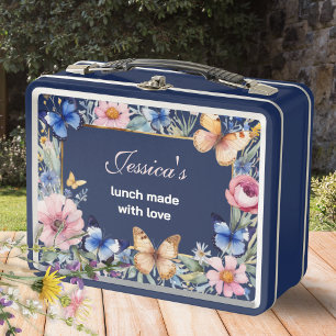 Elegante Floral Retro  Navy Blue Gepersonaliseerd