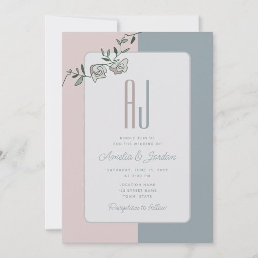 Elégante Floral Rose Dusty Blue Wedding Invitation (Devant)