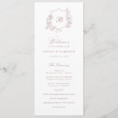 Elegante Floral Rozen Crest Monogram Bruiloft Programma (Voorkant)