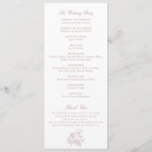 Elegante Floral Rozen Crest Monogram Bruiloft Programma (Achterkant)