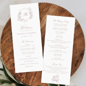 Elegante Floral Rozen Crest Monogram Bruiloft Programma