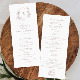 Elegante Floral Rozen Crest Monogram Bruiloft Programma