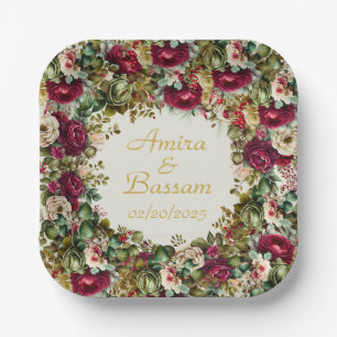 Elegante Floral Rozen Islamitische bruiloft Papieren Bordje