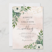 Elegante Floral Sage Green Blush Wedding Kaart (Voorkant)