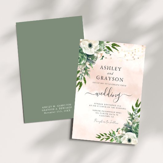 Elegante Floral Sage Green Blush Wedding Kaart
