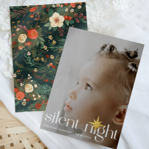 Elegante Floral Silent Night Christmas Star Foto Folie Feestdagenkaart