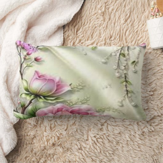 Elegante Floral Silk-Effect Lumbar Kussen – Roze M (Deken)