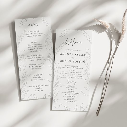 Elegante Floral Sketch Wedding Program