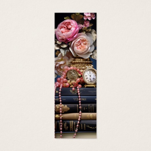 Elegante Floral Stack van Boeken Bladwijzer Mini Visitekaartjes (Voorkant)