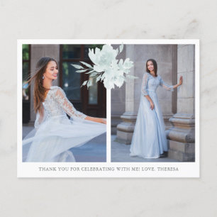 Elegante Floral Twee Foto Quinceanera Dank u Briefkaart