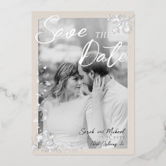 Elegante Floral  Victoriaans Save the Date Folie Uitnodiging