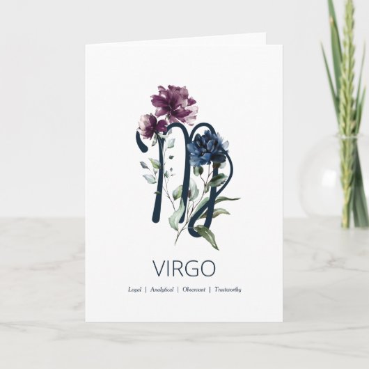Elegante Floral Virgo Verjaardag Kaart (Voorkant)
