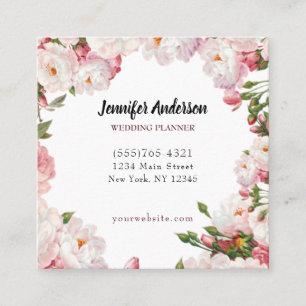 Elegante Floral Wedding Event Planner Service Vierkante Visitekaartje