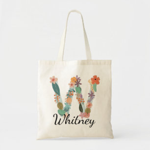 Elegante Florale Monogram Letter W Gepersonaliseer Tote Bag