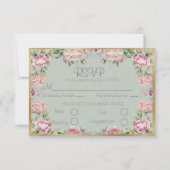 Elégante florale pivoines Gold Script Wedding RSVP (Devant)