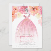 Élégante florale robe Quinceanera rose Invitation (Devant)
