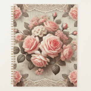 Élégante Florale rose Vintage avec dentelle