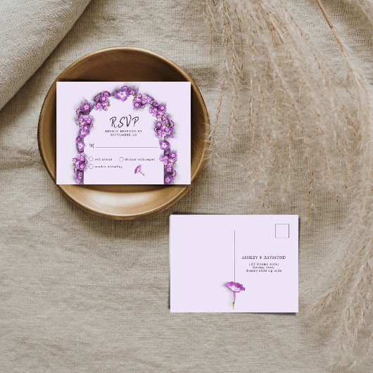 Élégante Flore d'Arc Lilac Violet Pas de menu RSVP