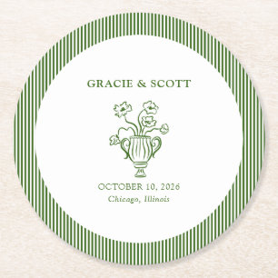 Elegante Flower Garden Party Classic Green Wedding Ronde Kartonnen Onderzetter