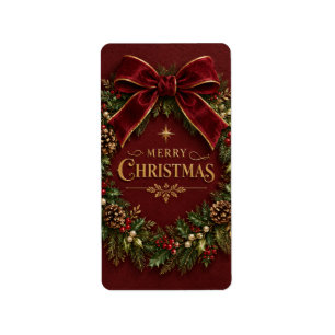 Elegante Fluwelen Strik Kerst, Luxe Botanisch Etiket