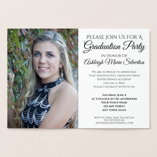 Élégante Foil Silver Graduation Party Invitation (Intérieur)