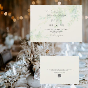 Elegante Foliage Cream QR Code Horizontale Bruilof Kaart