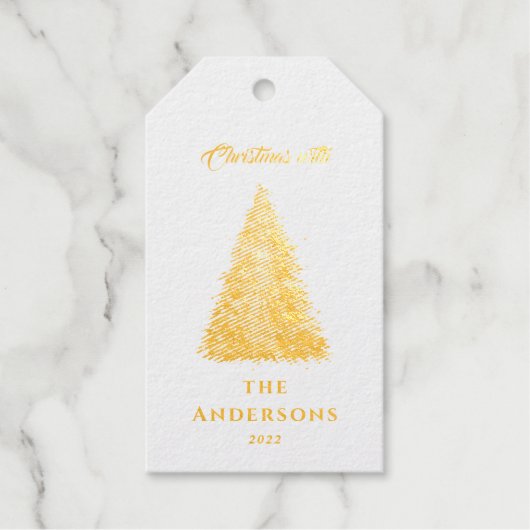 elegante folie tree kerstmis met feestdagen cadeaulabels (Voorkant)