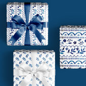 Elegante Folk Botanische Blauwe Waterverf Vakantie Inpakpapier Vel