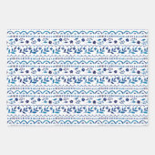 Elegante Folk Botanische Blauwe Waterverf Vakantie Inpakpapier Vel (Voorkant 2)