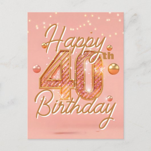 Elegante fonkelende zacht roze en gouden 40e verja briefkaart (Voorkant)