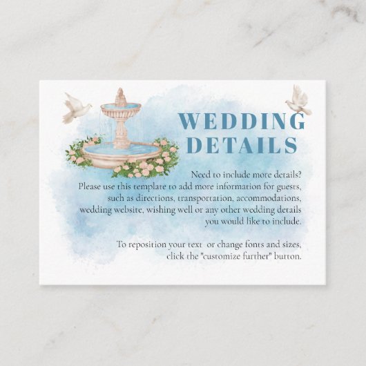 Elegante Fontein bloemen Duiven Vlieg Bruiloft det Informatiekaartje (Voorkant)