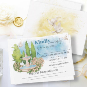 Elegante Fontein bloemenduiven Bruiloft RSVP Kaart