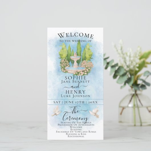 Elegante Fonteinduiven Luxe Trouwprogramma (Staand voorkant)