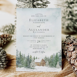 Elegante Forest Cabin Pine Trees Winter Wedding Kaart
