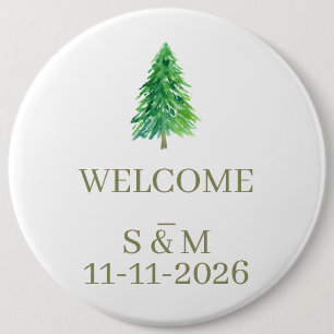Elegante Forest Tree Bloem Monogram bruiloft Ronde Button 6,0 Cm